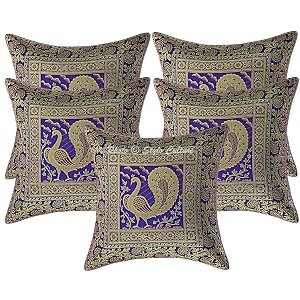 Decorative Brocade Cushion Cover 16x16 Inch Banarasi