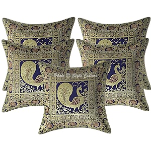 Decorative Brocade Cushion Cover 16x16 Inch Banarasi