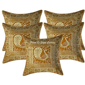 Decorative Brocade Cushion Cover 16x16 Inch Banarasi