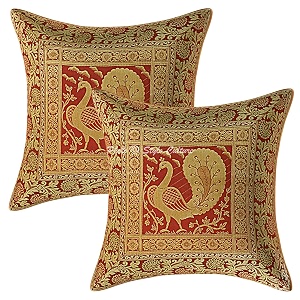 Decorative Brocade Cushion Covers 16x16 Inch Banarasi
