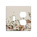 Decorative Combination Light Switch Cover 2-Gang 1-Toggle/Duplex Cute Vintage Boho Mushrooms Rustic Floral Summer Fantasy Spring Flower Fairy Tale Forest Receptacle Combo Outlet Switch Face Wall Plate