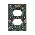 Decorative Dark Green Boho Floral Leaves Duplex Wall Plate Receptacle Outlet Cover 1-Gang Outlet Cover William Morris Summer Botanical Plant Pattern Light Swtich Socket Plug Electrical Faceplate Cover