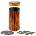 Decorative Matches in a Glass Jar | 4" Espresso Long Matches (100 match sticks) + Cork Top Glass Holder + Striker Stickers | Gifts, Décor, &amp; Candle Accessories | by Thankful Greetings, USA