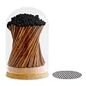 Decorative Matches Large Dome Glass Jar | 4" Espresso Long Matches (150 Matchsticks) + Cork Top Glass Holder + Striker Stickers | Gifts, Décor &amp; Candle Accessories | by Thankful Greetings