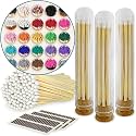 Decorative Matches in Mini Match Cloche Glass Jar Set | 4" Long Matches (100 Match Sticks in Color of Your Choice) + 3 Cork Top Dome Glass Holders + Striker Stickers | by Thankful Greetings, USA