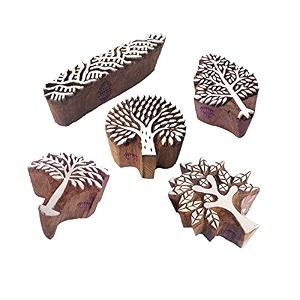 decorative motif tree and leaf wood stamps for printing set of 5