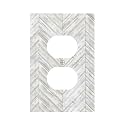 Decorative Receptacle Outlet Cover Duplex Wall Plate 1-Gang Western Distressed Rustic Cabin Barn Vintage White/Grey Herringbone Wood Wooden Plank Board Grain Single Duplex Light Switch Faceplate Cover