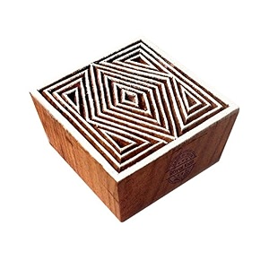 decorative square geometric motif wood block print stamp - diy henna fabric textile paper clay pottery block printing stamp