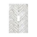 Decorative Vintage Western Retro Rustic Toggle Light Switch Cover 1-Gang Distressed White/Grey Herringbone Birch Wood Wooden Plank Grain Country Kitchen Cabin Faceplate Switch Wall Plate Cover
