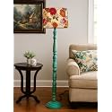 Rustic Teal Wooden Floor Lamp with Fabric Shade | Farmhouse Standing Lamp for Living Room, Bedroom &amp; Office | Tall Decorative Lamp with Warm Ambient Light (Gazania Sunshine)