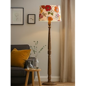 rustic wood floor lamp for living room walnut brown with multicolor fabric lamp shade  light decoration for home side lamp for living room  candlestick gazania sunshine