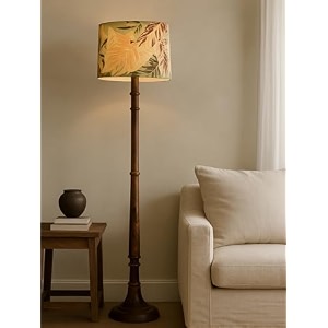 rustic walnut brown wood floor lamp with multicolor fabric shade antique style bedside living room bedroom corner light dcor tulib palm leaf