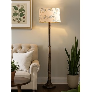 rustic walnut brown wood floor lamp with multicolor fabric shade antique style bedside living room bedroom corner light dcor tulib cornflower