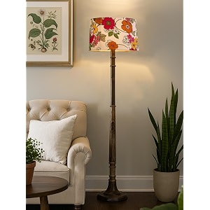 rustic walnut brown wood floor lamp with multicolor fabric shade antique style bedside living room bedroom corner light dcor tulib gazania sunshine