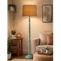 Rustic Teal Wooden Floor Lamp with Fabric Shade | Farmhouse Standing Lamp for Living Room, Bedroom &amp; Office | Tall Decorative Lamp with Warm Ambient Light (Jute)