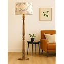 Rustic Walnut Brown Wood Floor Lamp with Multicolor Fabric Shade Antique Style Bedside, Living Room, Bedroom, Corner, Light Décor (Candlestick Cornflower)
