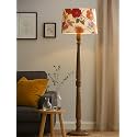 Rustic Wood Floor Lamp for Living Room Walnut Brown with Multicolor Fabric Lamp Shade | Light Decoration for Home Side Lamp for Living Room | (Candlestick Gazania Sunshine)