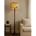 Rustic Walnut Brown Wood Floor Lamp with Multicolor Fabric Shade Antique Style Bedside, Living Room, Bedroom, Corner, Light Décor (Tulib Palm Leaf)