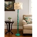 Rustic Teal Wooden Floor Lamp with Fabric Shade | Farmhouse Standing Lamp for Living Room, Bedroom &amp; Office | Tall Decorative Lamp with Warm Ambient Light (Cornflower)