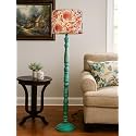 Rustic Teal Wooden Floor Lamp with Fabric Shade | Farmhouse Standing Lamp for Living Room, Bedroom &amp; Office | Tall Decorative Lamp with Warm Ambient Light (Bird)
