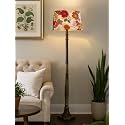 Rustic Walnut Brown Wood Floor Lamp with Multicolor Fabric Shade Antique Style Bedside, Living Room, Bedroom, Corner, Light Décor (Tulib Gazania Sunshine)