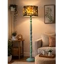 Rustic Teal Wooden Floor Lamp with Fabric Shade | Farmhouse Standing Lamp for Living Room, Bedroom &amp; Office | Tall Decorative Lamp with Warm Ambient Light (Wild Meadow)