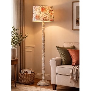 rustic white wooden floor lamp with fabric shade  farmhouse standing lamp for living room bedroom amp office  tall decorative lamp with warm ambient light bird