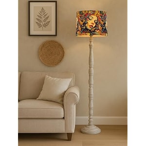 rustic white wooden floor lamp with fabric shade  farmhouse standing lamp for living room bedroom amp office  tall decorative lamp with warm ambient light butterflies