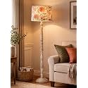 Rustic White Wooden Floor Lamp with Fabric Shade | Farmhouse Standing Lamp for Living Room, Bedroom &amp; Office | Tall Decorative Lamp with Warm Ambient Light (Bird)