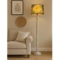 Rustic White Wooden Floor Lamp with Fabric Shade | Farmhouse Standing Lamp for Living Room, Bedroom &amp; Office | Tall Decorative Lamp with Warm Ambient Light