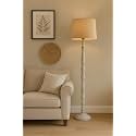 Rustic White Wooden Floor Lamp with Fabric Shade | Farmhouse Standing Lamp for Living Room, Bedroom &amp; Office | Tall Decorative Lamp with Warm Ambient Light (Beige)