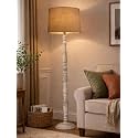 Rustic White Wooden Floor Lamp with Fabric Shade | Farmhouse Standing Lamp for Living Room, Bedroom &amp; Office | Tall Decorative Lamp with Warm Ambient Light (Jute)