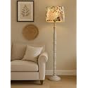 Rustic White Wooden Floor Lamp with Fabric Shade | Farmhouse Standing Lamp for Living Room, Bedroom &amp; Office | Tall Decorative Lamp with Warm Ambient Light (Palm Leaf)