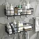 Decorlay IG Steel Self Adhesive Magic Sticker Kitchen Wall Shelf Multipurpose Bathroom Accessories Rack and Towel Holder with 4 Hook -Towel Rack Without Drilling | Color- Black (Pack of 2)