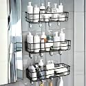 Decorlay IG Steel Self Adhesive Magic Sticker Kitchen Wall Shelf Multipurpose Bathroom Accessories Rack and Towel Holder with 4 Hook -Towel Rack Without Drilling | Color- Black (Pack of 3)