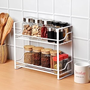 decorlay iron 2-tier multi storagemultipurpose kitchen accessories items rack kitchen organizer spice rack bartan stand kitchen rack  color white  33x13x28 cm