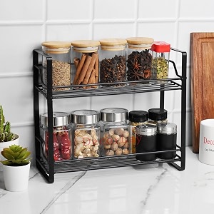 decorlay iron 2-tier multi storagemultipurpose kitchen accessories items rack kitchen organizer spice rack bartan stand kitchen rack  color black  33x13x28 cm