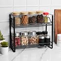 Decorlay Iron 2-Tier Multi storage/Multipurpose kitchen accessories items rack Kitchen Organizer Spice Rack Bartan Stand Kitchen Rack | Color Black | 33x13x28 cm