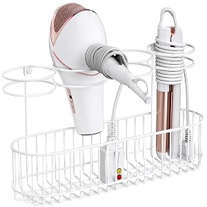 decorlay wrought iron bathroom hair straightener and blow dryer storage hair tool organizer curling wand brushes hanging basket for heated appliances white cosmetics
