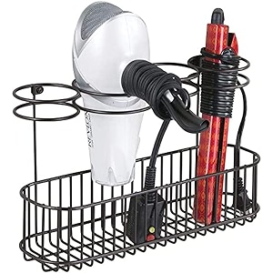 decorlay wrought iron bathroom hair straightener and blow dryer storage hair tool organizer curling wand brushes hanging basket for heated appliances black - utensils