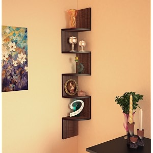 decornation corner wall mount shelf zigzag shape egyptian walnut