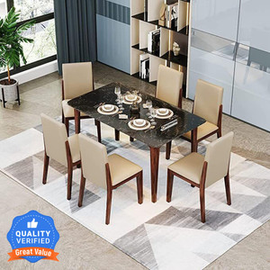 decornation italiana dining set with cream color cushioned chairs for living  dining area solid wood 6 seater dining set