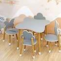 DecorNation™ Kids Table & Chair Set – Cloud & Bunny Design, Solid Wood Legs, Grey Play Table with 4 Chairs – Study, Play & Activity Furniture for Toddlers & Children