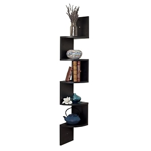 decornation wooden corner wall mount shelf zigzag shape black