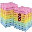 DecorRack 20 Pack 100% Cotton Wash Cloth, Luxurious Soft, 12 x 12 inch Ultra Absorbent, Machine Washable Washcloths, Assorted Colors (20 Pack)