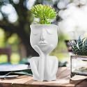 The Decorshed Simple and Creative Decorative Flower Pots, Resin Face Planter Pots, Vase for Small Succulent (White, Resin)