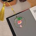 DecorTwist Premium Brass Bookmarks (Size 1.9" x 2.7") Pack of 1 Handcrafted Flower Design Multicolor Bookmark with Tassel Gift for Teachers, Readers, Book Lovers, Student Friend Gifts