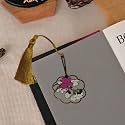 DecorTwist Premium Brass Bookmarks (Size 1.9" x 2.7") Pack of 2 Handcrafted Flower Design Multicolor Bookmark with Tassel Gift for Teachers, Readers, Book Lovers, Student Friend Gifts
