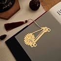 DecorTwist® Premium Brass Bookmarks (Size 3.1" x 1.7") Pack of 1 Handcrafted Charkha Design Bookmark with Tassel Gift for Teachers, Readers and Book Lovers, Student, Friend Birthday Gifts (Gold)
