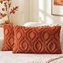 decorUhome Faux Fur Plush Light Rust Throw Pillow Covers 12x20 Set of 2